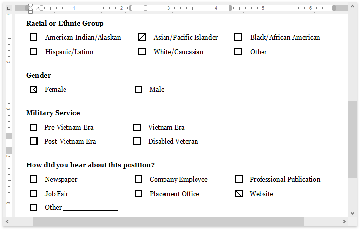 word insert checkbox and line