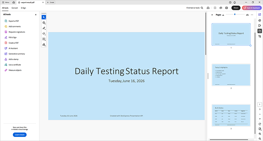Export Presentation to PDF, DevExpress Presentation API for Java