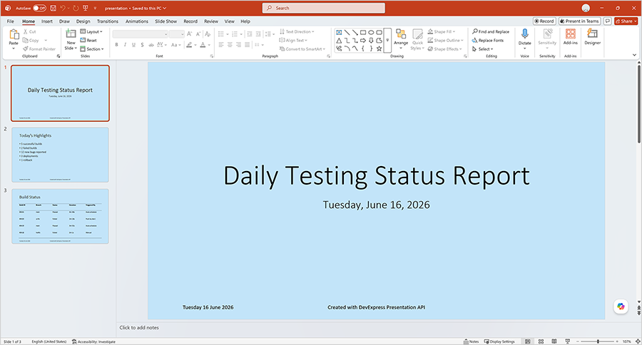 Save the Presentation to PowerPoint PPTX Format, DevExpress Presentation API for Java