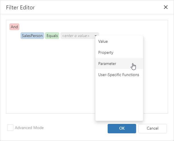 Filter Editor - Condition with Parameter