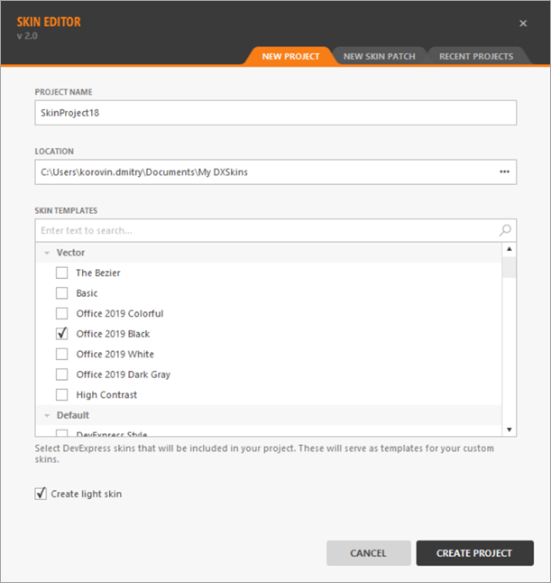 Skin Editor - New Project