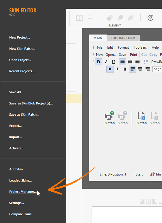 Skin Editor - Open Project Manager
