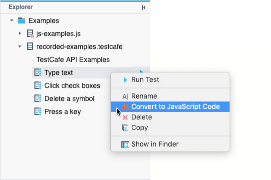 Convert a test from the Explorer panel