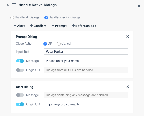 Handle Native Dialogs Action