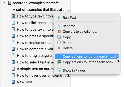 Copy actions to a hook