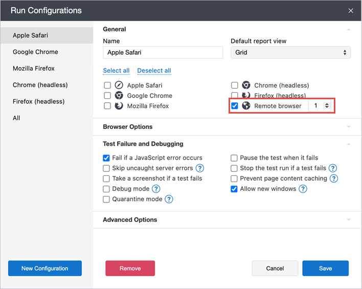 Remote Browser Configuration