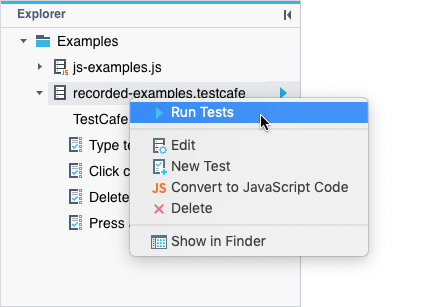 Run Tests From the Context Menu