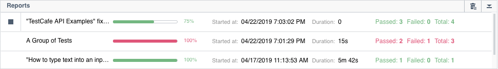 Reports Panel Shows Test Progress