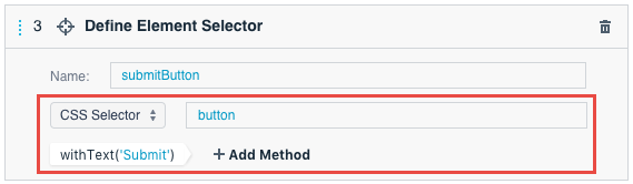 The Define Element Selector action