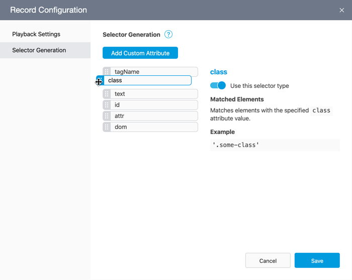 Drag and drop selector types