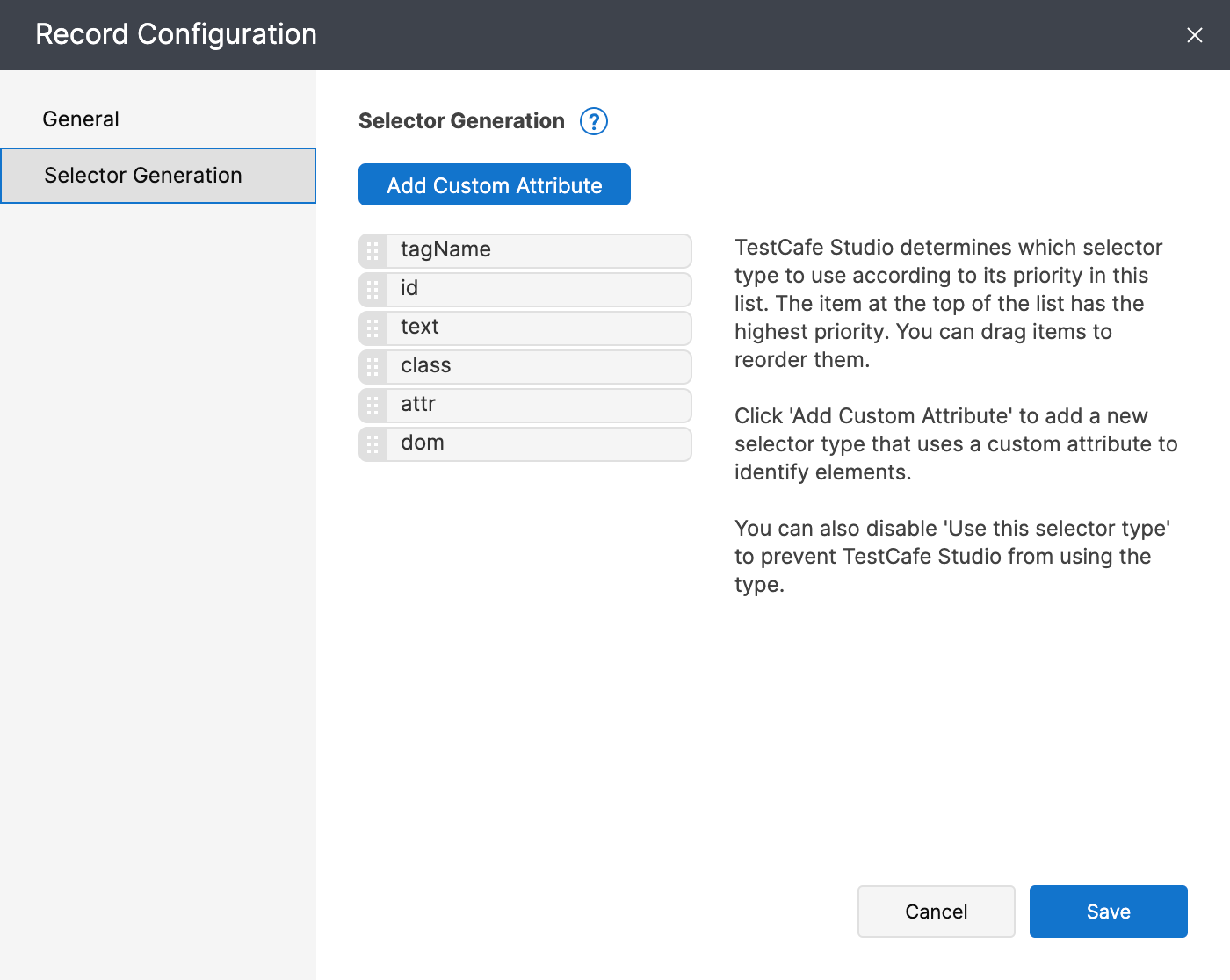 Selector Generation pane