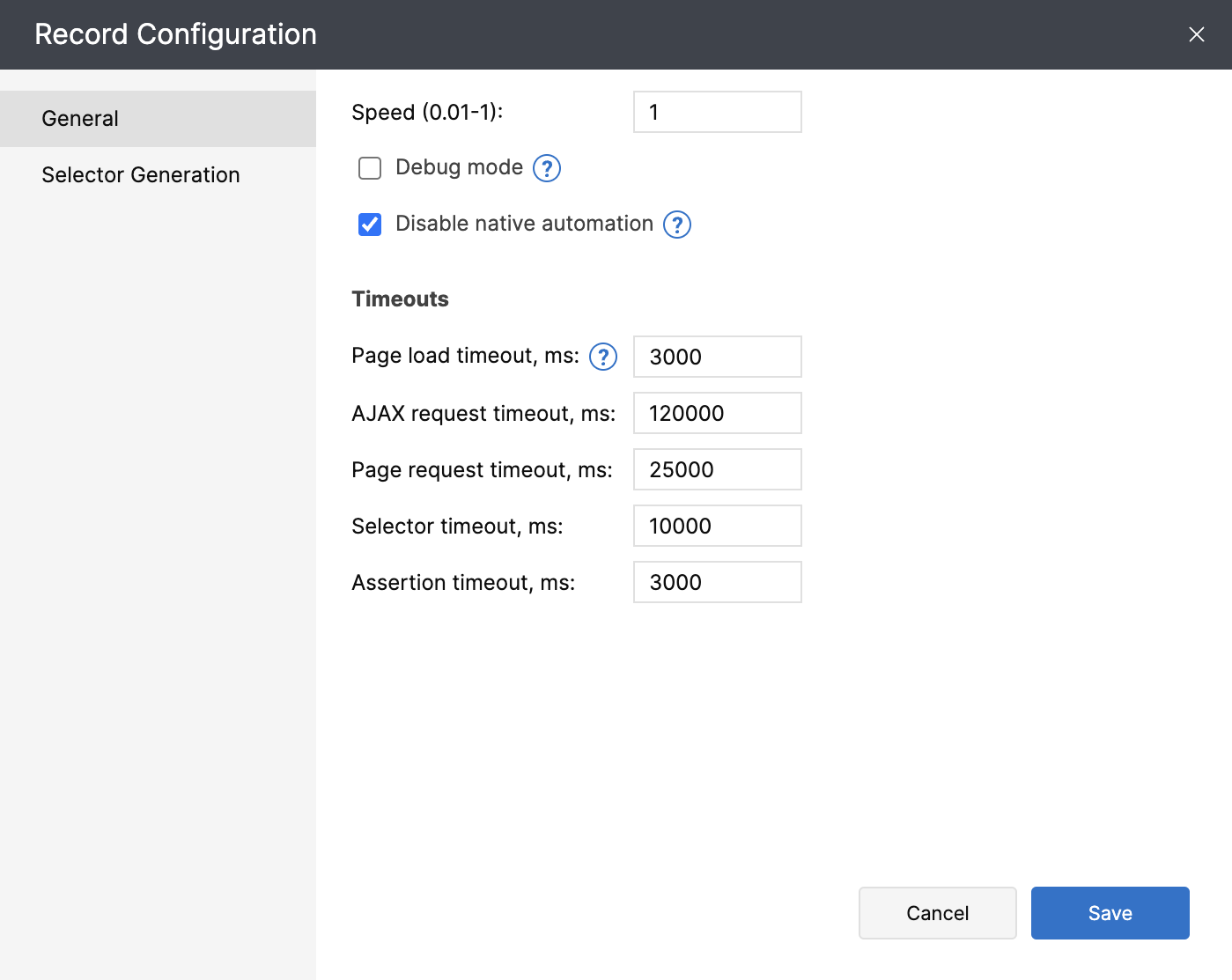 Record Configuration Dialog