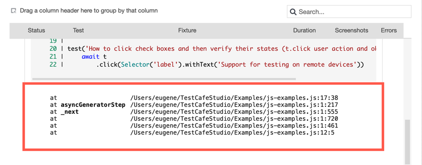 Call stack visual update