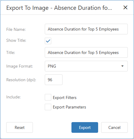 VCL Dashboards: Image Export Settings