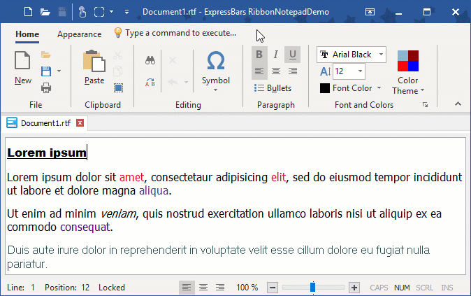 In-Place Editor in a Ribbon
