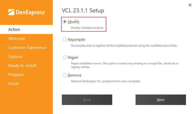 VCL Component Installer: Modify Installation