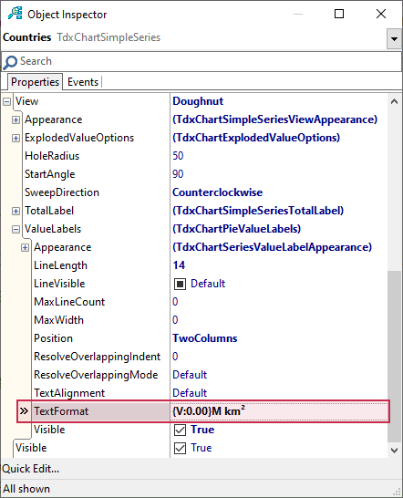 VCL Chart Control: Doughnut View Tutorial. Step 2 - Apply a Formatting Pattern to Value Lables