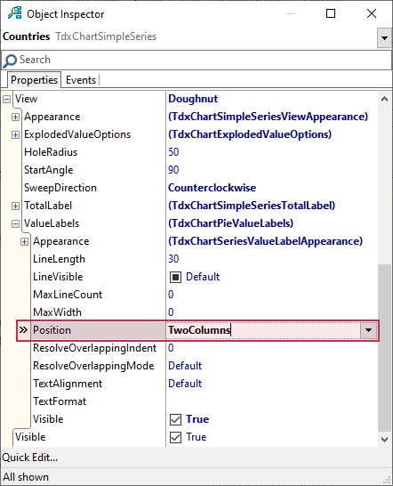 VCL Chart Control: Doughnut View Tutorial. Step 2 - Arrange Value Labels in Two Columns