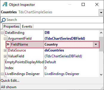 VCL Chart Control: Doughnut View Tutorial. Step 1 - Assign an Argument Field Name