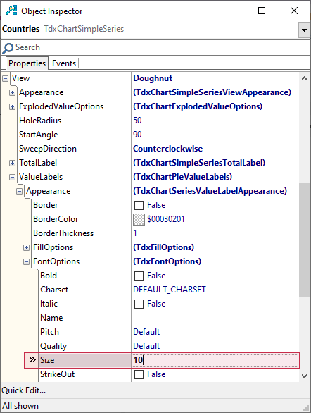 VCL Chart Control: Doughnut View Tutorial. Step 2 - Change Label Font Size