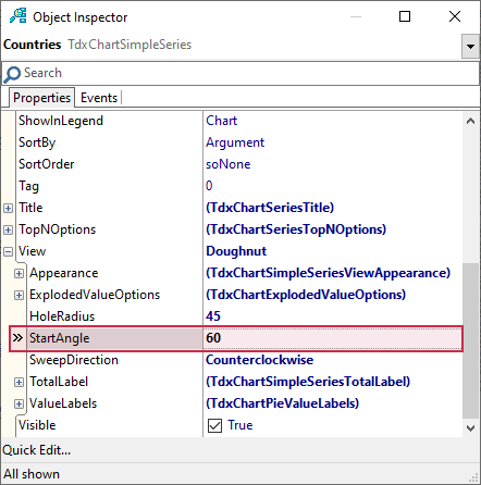 VCL Chart Control: Doughnut View Tutorial. Step 3 - Rotate the Doughnut Series