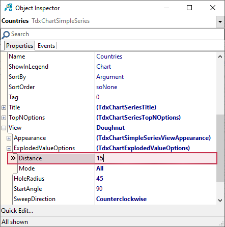 VCL Chart Control: Doughnut View Tutorial. Step 3 - Increase the Distance Between Doughnut Slices