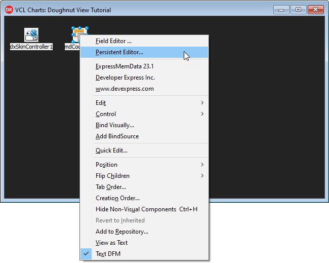 VCL Chart Control: Doughnut View Tutorial. Step 1 - The TdxMemData Component Context Menu