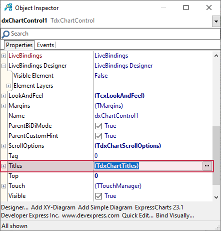 VCL Chart Control: Line View Tutorial. Step 4 - The Chart Control's Titles Node