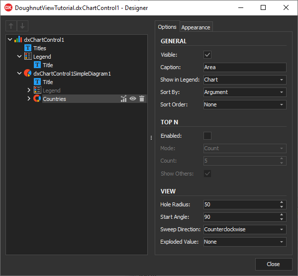 VCL Chart Control: Doughnut View Tutorial. Step 3 - Select the Countries Series