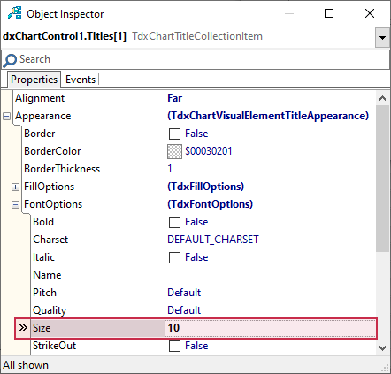 VCL Chart Control: Doughnut View Tutorial. Step 3 - Shrink Extra Title Font Size