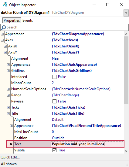 VCL Chart Control: Line View Tutorial. Step 4 - Add an Axis Title