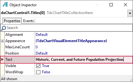 VCL Chart Control: Line View Tutorial. Step 4 - Assign Main Title Text