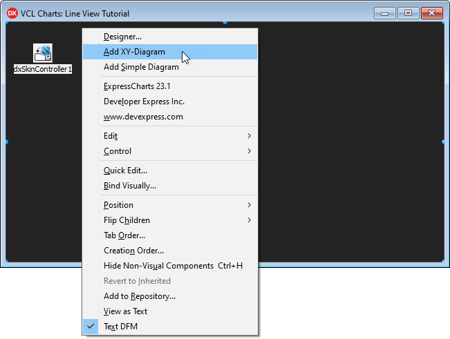 VCL Chart Control: Line View Tutorial. Step 1 - The Design-Time Context Menu