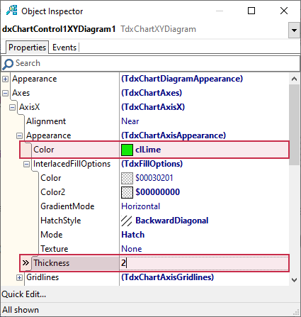 VCL Chart Control: Line View Tutorial. Step 4 - Customize the Appearance of the Axis of Arguments