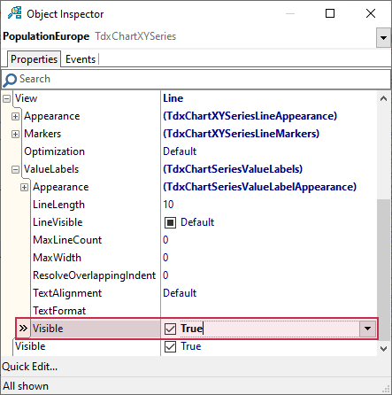 VCL Chart Control: Line View Tutorial. Step 3 - Display Value Labels