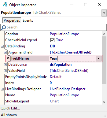 VCL Chart Control: Line View Tutorial. Step 2 - Assign the Argument Field