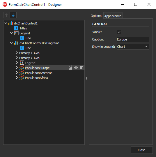 VCL Chart Control: Line View Tutorial. Step 3 - Select the PopulationEurope Series