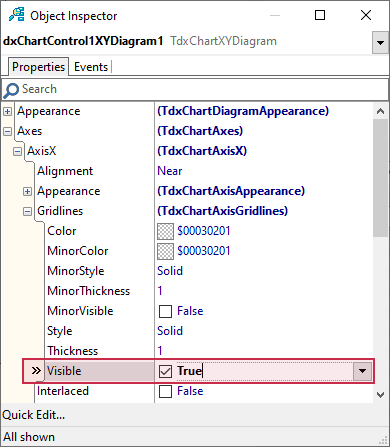 VCL Chart Control: Line View Tutorial. Step 4 - Display Vertical Major Grid Lines