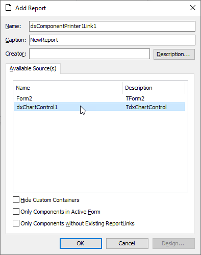 VCL Chart Control: The Add Link Dialog