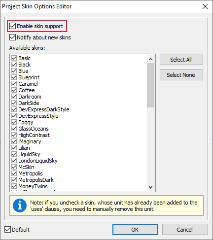 VCL Chart Control: Line View Tutorial. Step 1 - Project Skin Options Editor