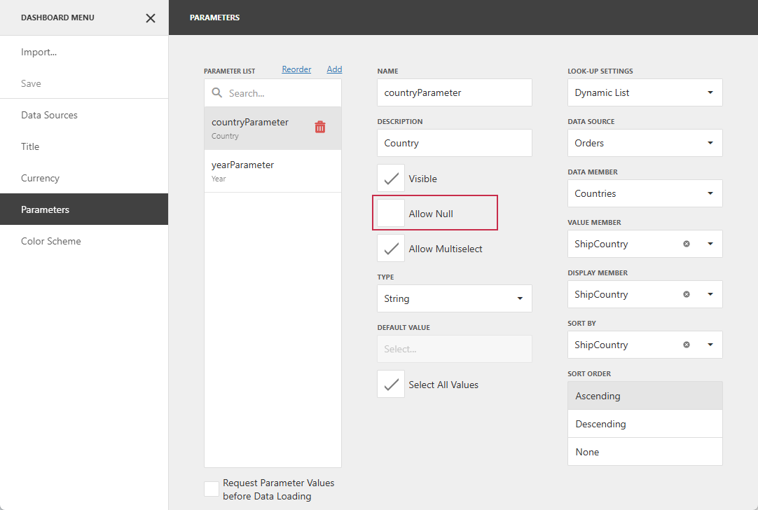 Dashboard Parameters: Allow Null Option