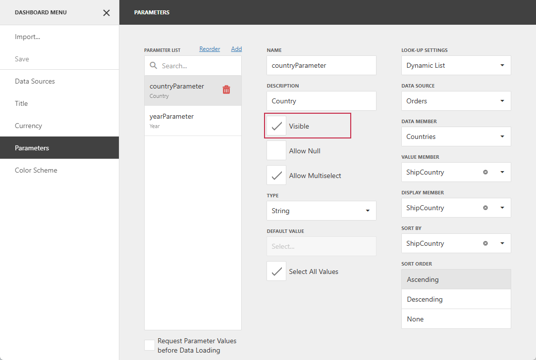 Dashboard Parameter Visibility