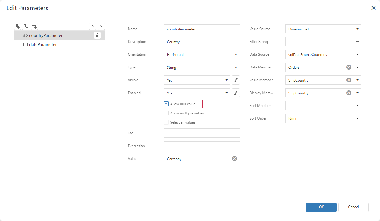 Report Parameters: Allow Null Value Option