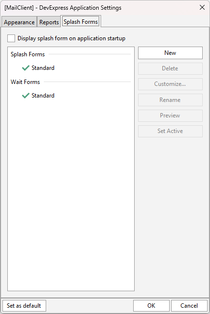 VCL Shared Libraries: The "DevExpress Application Settings" Dialog — Splash Form-Related Settings