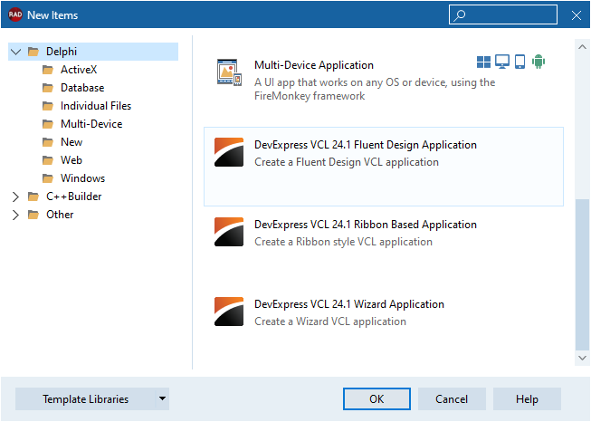 VCL Shared Libraries: DevExpress Application Templates