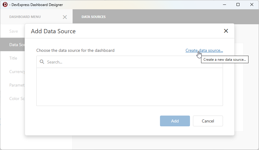 VCL Backend: Dashboard Designer - Add Data Source