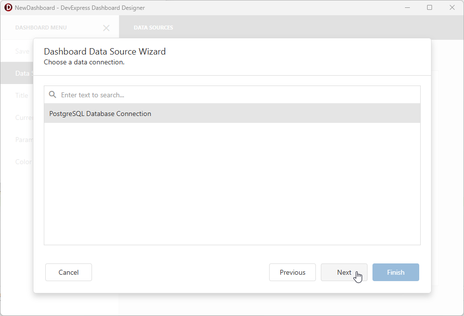 VCL Backend: Dashboard Designer - The Created "PostgreSQL Database Connection" Component
