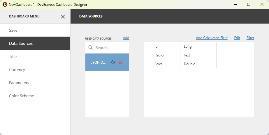 VCL Backend: Dashboard Designer - Loaded JSON Data Fields