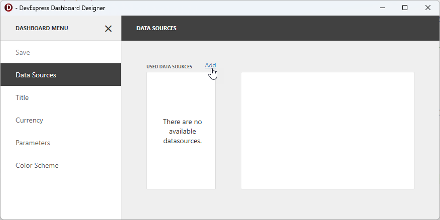 VCL Backend: Dashboard Designer - Data Sources Pane