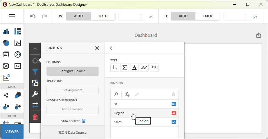 VCL Backend: Dashboard Designer - Select the Region Field